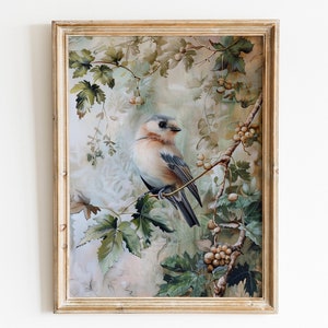 Farmhouse Bird Nursery Wall Art, Vintage Girls Room Digital Print, Spring Flower Oil Painting, Rustic Cottagecore Nature Animal Artwork