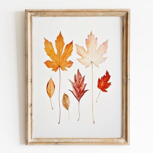 Autumn Botanical Vintage Pressed Leaf Art Neutral Printable Digital Download Minimalist Fall Digital Print Leaf Autumn Watercolor Painting