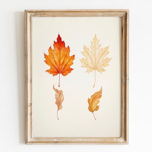 Neutral Autumn Printable Botanical Vintage Digital Download Minimalist Fall Digital Print Leaf Autumn Pressed Leaf Art Watercolor Painting