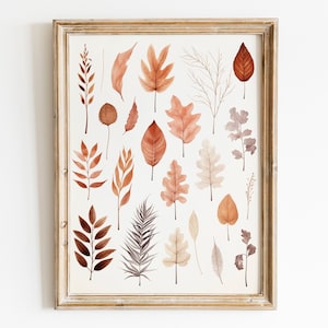 Rustic Fall Leaves Autumn Printable Botanical Wall Art Autumn Wall Decor Study Cabin Wall Decor Digital Download Fall Watercolor Print