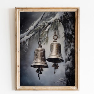 Moody Christmas Print Vintage Christmas Bells Christmas Wall Art Christmas Brass Jingle Bells Christmas Printable Holiday Decor Winter Print