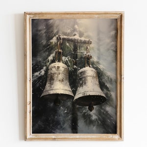 Vintage Moody Christmas Jingle Bells Christmas Wall Art Christmas Brass Bells Christmas Printable Holiday Decor Winter Print Christmas Print
