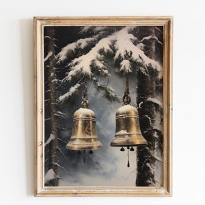 Vintage Moody Christmas Print Christmas Bells Christmas Wall Art Christmas Brass Jingle Bells Christmas Printable Holiday Decor Winter Print
