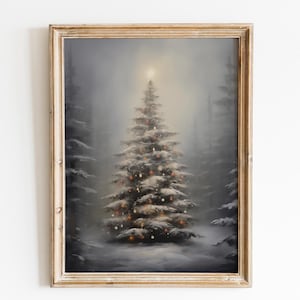 Moody Red White Tree Christmas Wall Art Christmas Tree Printable Christmas Decor Vintage Christmas Forest Wall Art Cottagecore Digital Print