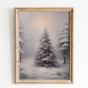 Moody Christmas Decor Vintage Christmas Tree Art Snowy Forest Wall Art Christmas Wall Art Holiday Decor Winter Nature Wall Art Digital Print
