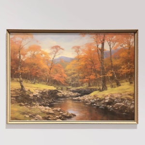 Vintage Autumn Landscape Painting Fall Home Decor Autumn Painting Autumn Decor Rustic Fall Decor Moody Wall Art Forest Wall Art Autumn