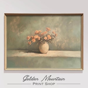 Moody Orange Floral Wall Art, Moody Spring Print, Antique Still Life Oil Painting, Vintage Spring Flower Painting, Neutral Botanical Print