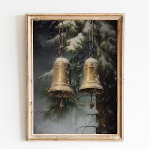 Vintage Christmas Print Moody Christmas Bells Christmas Wall Art Christmas Brass Jingle Bells Christmas Printable Holiday Decor Winter Print