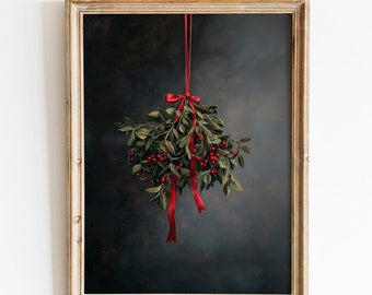 Christmas Winter Mistletoe Farmhouse Printable Wall Art, Festive Holiday Decor Christmas Prints, Winter Wall Art Country Moody Christmas Art