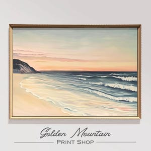 Printable Summer Sunset Landscape Painting, Vintage Beach Print Coastal Print Summer Print, Ocean Wall Art, Summer Farmhouse Beach Decor