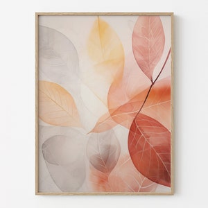 Autumn Leaves Digital Print, Fall Printable Art, Red Yellow Fall Watercolor, Fall Decor, Autumn Print, Vintage Fall Painting, Leaf Wall Art