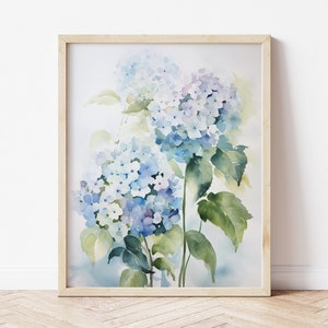 Blue Hydrangea Watercolor Painting, Spring Flower Printable Wall Art, Summer Wall Decor, Farmhouse Downloadable Print, Girls Room Floral Art