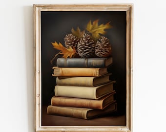 ヴィンテージのムーディな秋の油絵、素朴な秋の装飾、壁アートブックアート、印刷可能な秋のプリント、感謝祭の装飾、ハロウィーンのダークアカデミアプリント