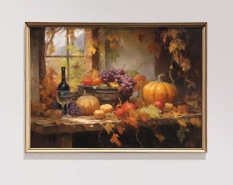 Rustic Fall Wall Decor Printable Pumpkin Still Life Painting Fall Art Vintage Autumn Wall Print Halloween Autumn Decor Thanksgiving Print