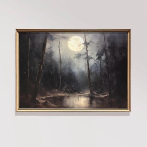 Forest Moon Painting Halloween Vintage Wall Print Halloween Wall Print Halloween Autumn Landscape Painting Halloween Decor Rustic Fall Art