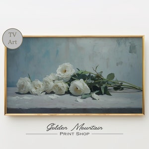 Moody Roses Frame TV Art, Farmhouse Valentine&#39;s Floral Decor, Samsung TV Art Spring, Dark Academia Flower Digital Download, Vintage Wall Art