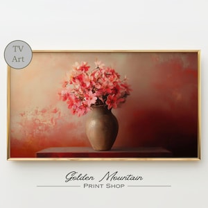 Vintage Moody Pink Floral Still Life TV Art, Wildflower Samsung Frame TV Art, Dark Flower Digital Download, Frame TV Spring Wall Art Decor