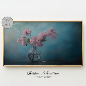 Vintage Moody Pink Flower Still Life TV Art, Floral Frame TV Art Print, Moody Wildflower Digital Download, Spring Frame TV Art Wall Decor