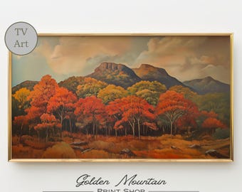 Berg herfst bos Samsung frame tv-kunst – gedurfde herfstlandschap digitale download, rustieke natuur kunst aan de muur, gezellig seizoensgebonden tv-decor