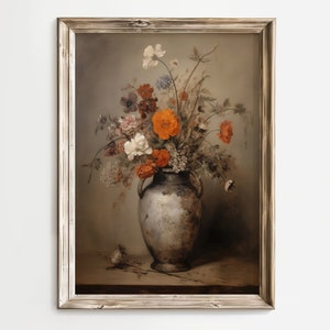 Moody Flower Painting, Vintage Floral Digital Print, Printable Wall Art, Antique Art Print, Farmhouse Wall Art, Dark Botanical Oil Painting