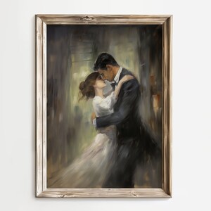 ロマンチックなカップルのアート、ヴィンテージラブデジタルプリント、バレンタインの壁アート、バレンタインデーの装飾、街の明かりの印刷物、キスをするカップルの絵画