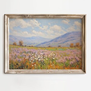 Spring Scenery Landscape Print, Farmhouse Decor, Flower Field Oil Painting, Summer Printable Wall Art, Spring Flower Digital Art, Floral Art
