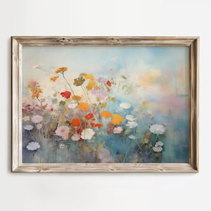 Abstract Landscape Print, Summer Landscape Wall Art, Summer Decor, Flower Bouquet Watercolor, Colorful Floral Design, Flowers Digital Print