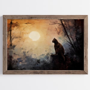 Black Cat Witchy Decor Halloween Cat Painting Rustic Halloween Wall Art Printable Vintage Halloween Decor Moon Vintage Cat Painting Art