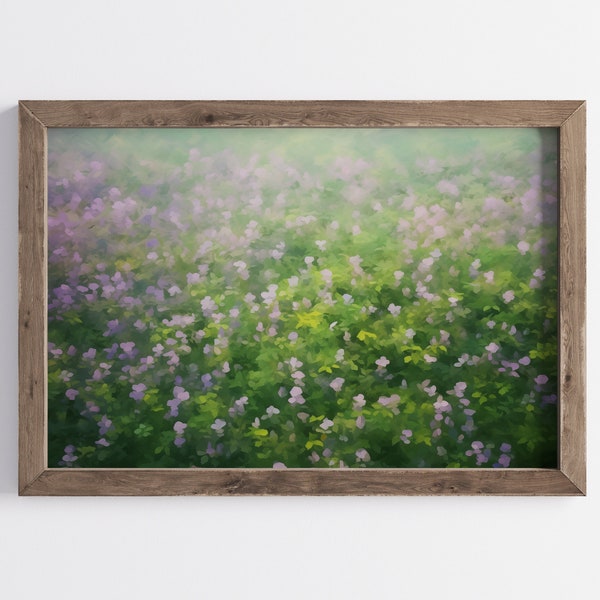 Abstract Purple Wildflower Digital Print, Vintage Spring Landscape Wall Decor Summer Field Wall Art Digital Download, Flower Painting