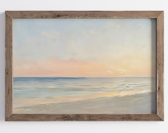 Pastel Beach Sunset Digital Print, Printable Ocean Sunrise Wall Art, Neutral Seascape Artwork, Summer Sea Landscape Decor, Coast Watercolor