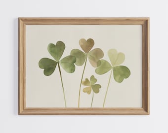 St. Patrick's Day Watercolor, Boho Saint Patricks Shamrock Print, Neutral St Patrick Printable, Green Floral Wall Decor, Digital Download