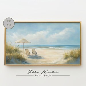 Frame TV Art Vintage Neutral Beach Oil Painting, Summer Sea Digital Wall Art, Ocean Landscape Frame TV Art, Coastal Seascape Downloadable