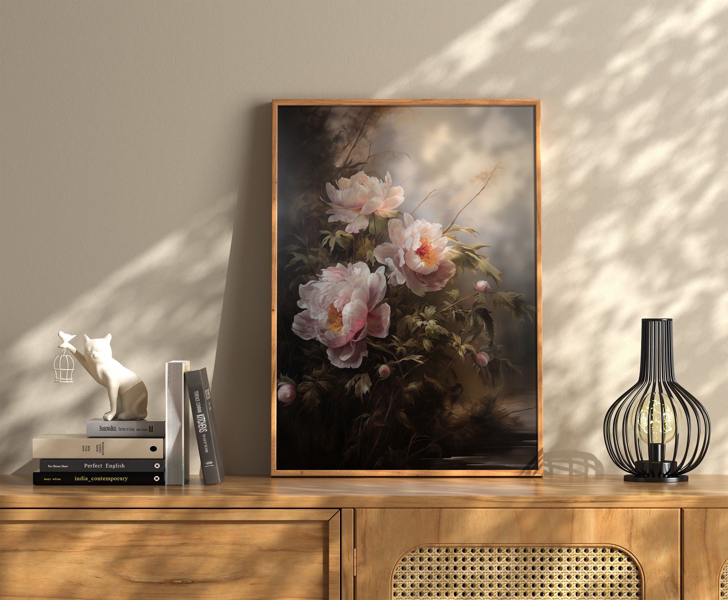 Moody Spring Pink Peony Wall Art, Dark Pink Peony Print, Vintage Flower ...
