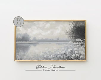 Fleurs sauvages blanches à télécharger, paysage neutre, art printanier pour la télévision dans une ferme, art pour la télévision à cadre printanier vintage, art pour la télévision printemps art floral pour la télévision