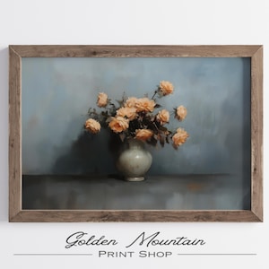 Moody Orange Flower Wall Art, Dark Academia Spring Print, Antique Moody Oil Painting, Vintage Neutral Floral, Painting Dark Botanical Print