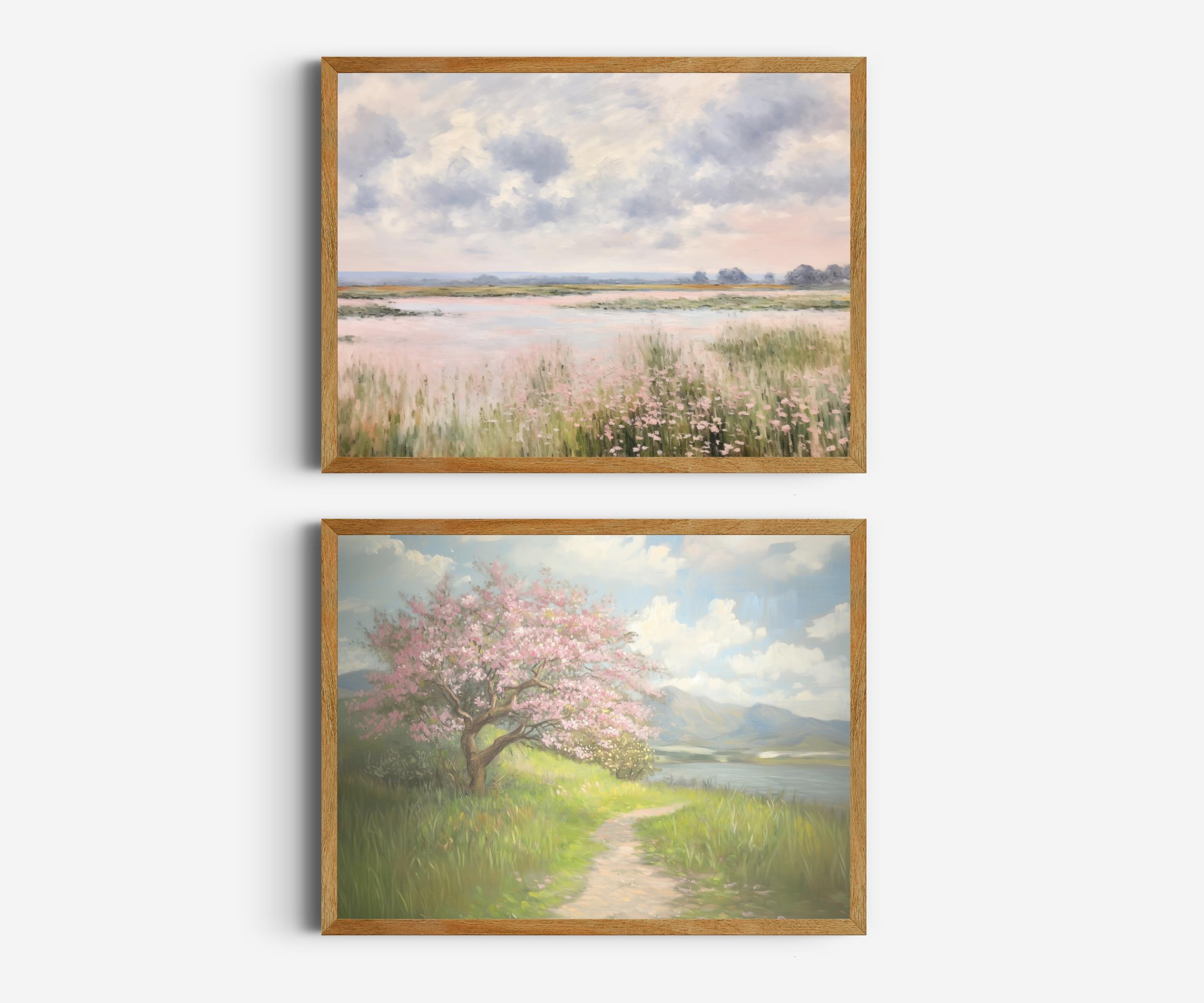 Vintage Pink Spring Print Set of 8, Spring Floral Prints Countryside ...