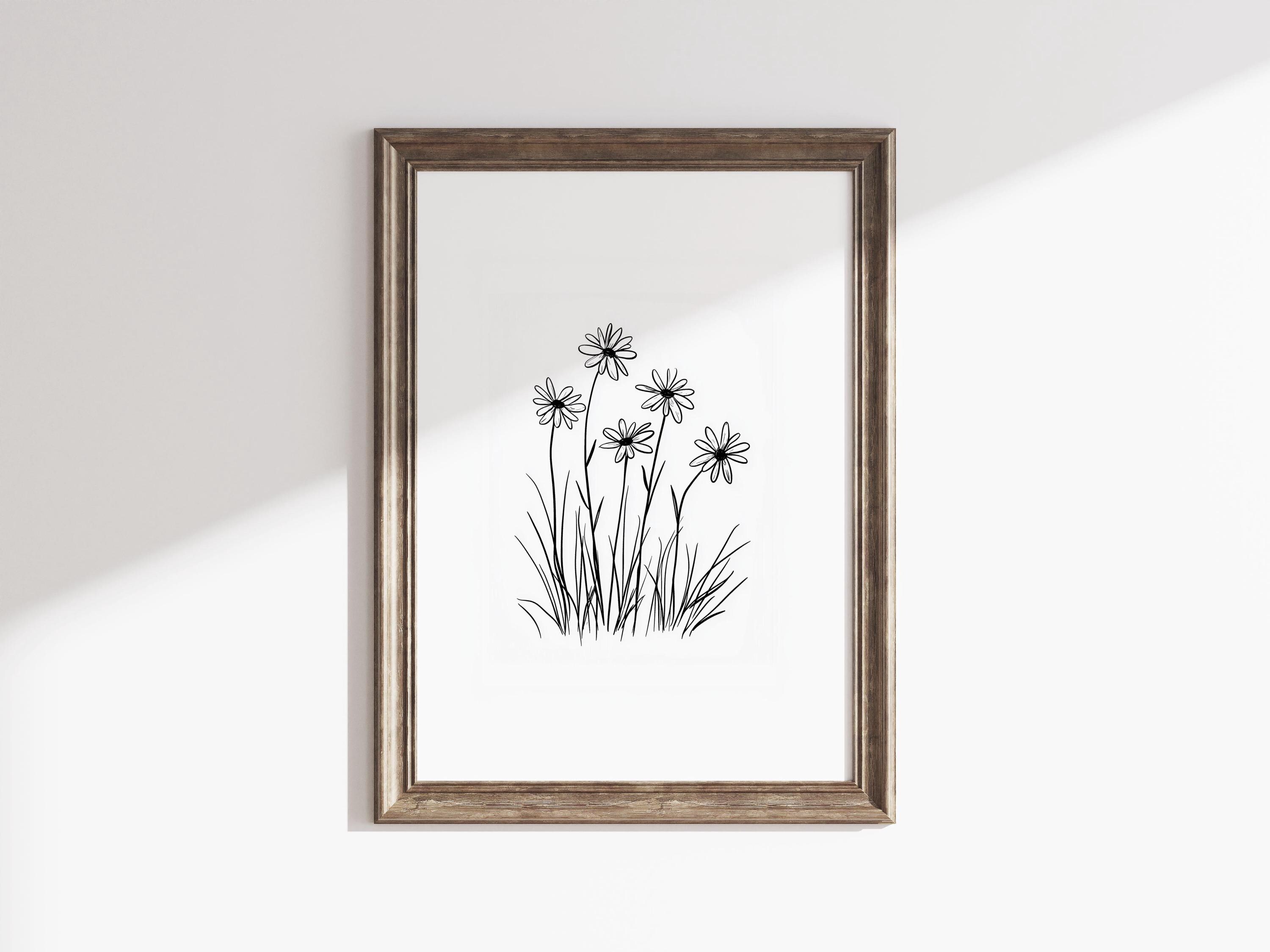 Wildflower Line Art Print – Minimalist Botanical Wall Art, Black and ...