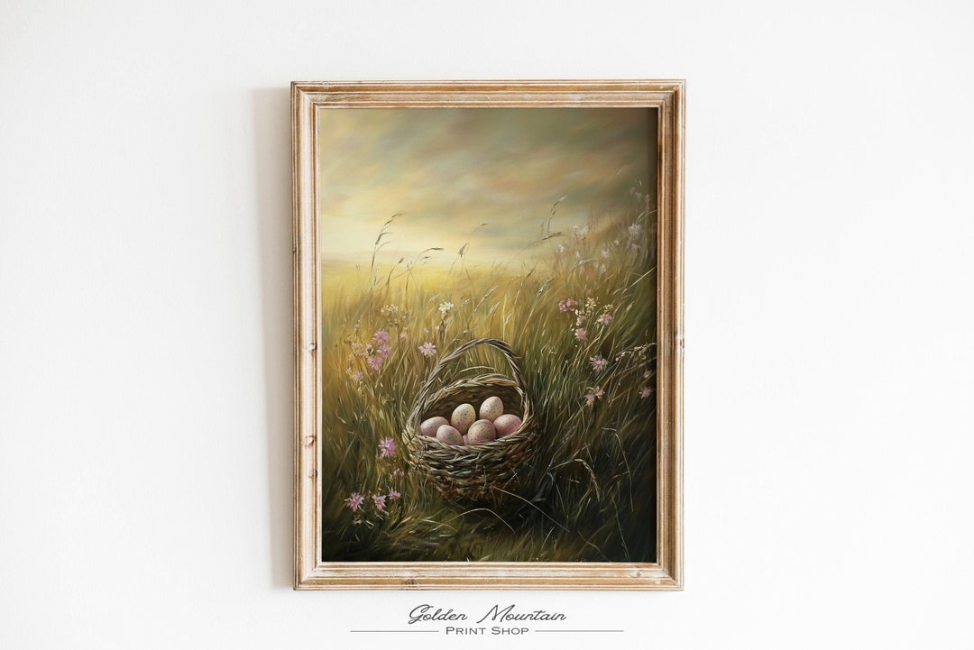 Moody Floral Easter Basket Spring Printable, Easter Wall Art Spring ...