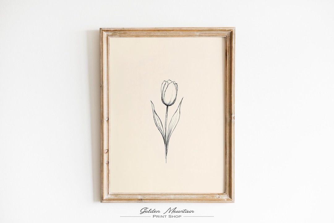 Tulip Line Art Print – Minimalist Floral Wall Art, Black and White ...