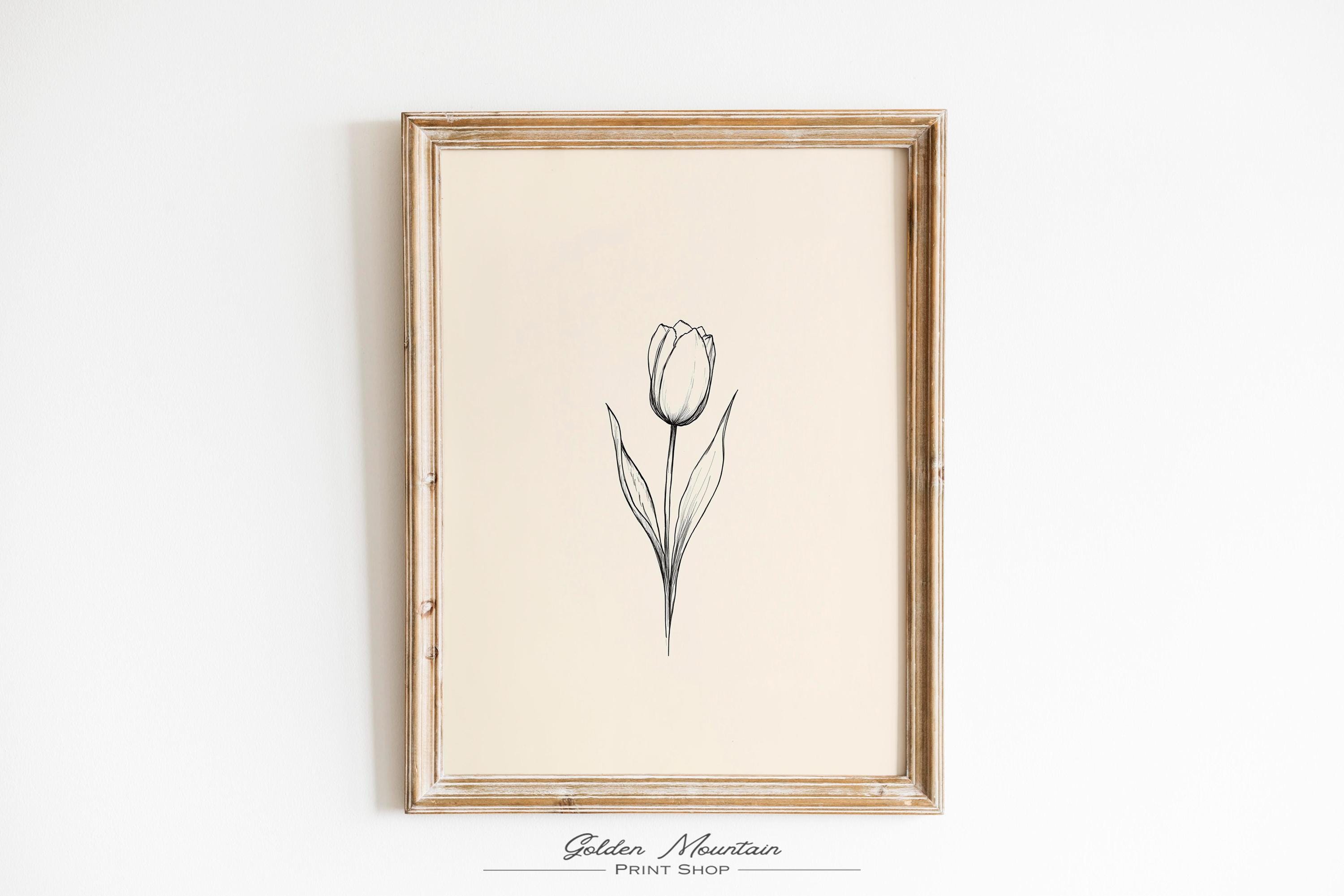 Tulip Line Art Print – Minimalist Floral Wall Art, Black and White ...