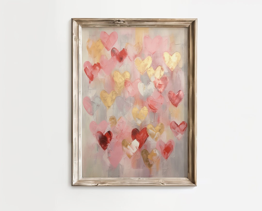 Valentines Day Red Pink and Gold Heart Print, Valentines Digital Print ...