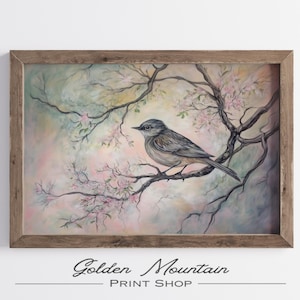 Pastel Bird Oil Painting, Vintage Wall Art, Antique Spring Nature Printable Art, Bird Home Decor, Neutral Digital Prints, Summer Wall Art