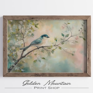 Antique Bird Wall Art, Pastel Oil Painting, Vintage Spring Nature Printable Art, Bird Home Decor, Neutral Wall Art, Summer Digital Prints
