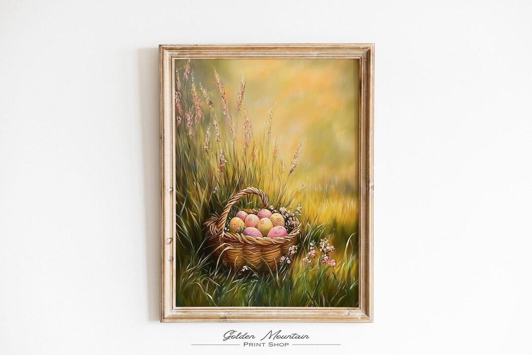 Floral Easter Basket Spring Printable, Moody Easter Wall Art Spring ...