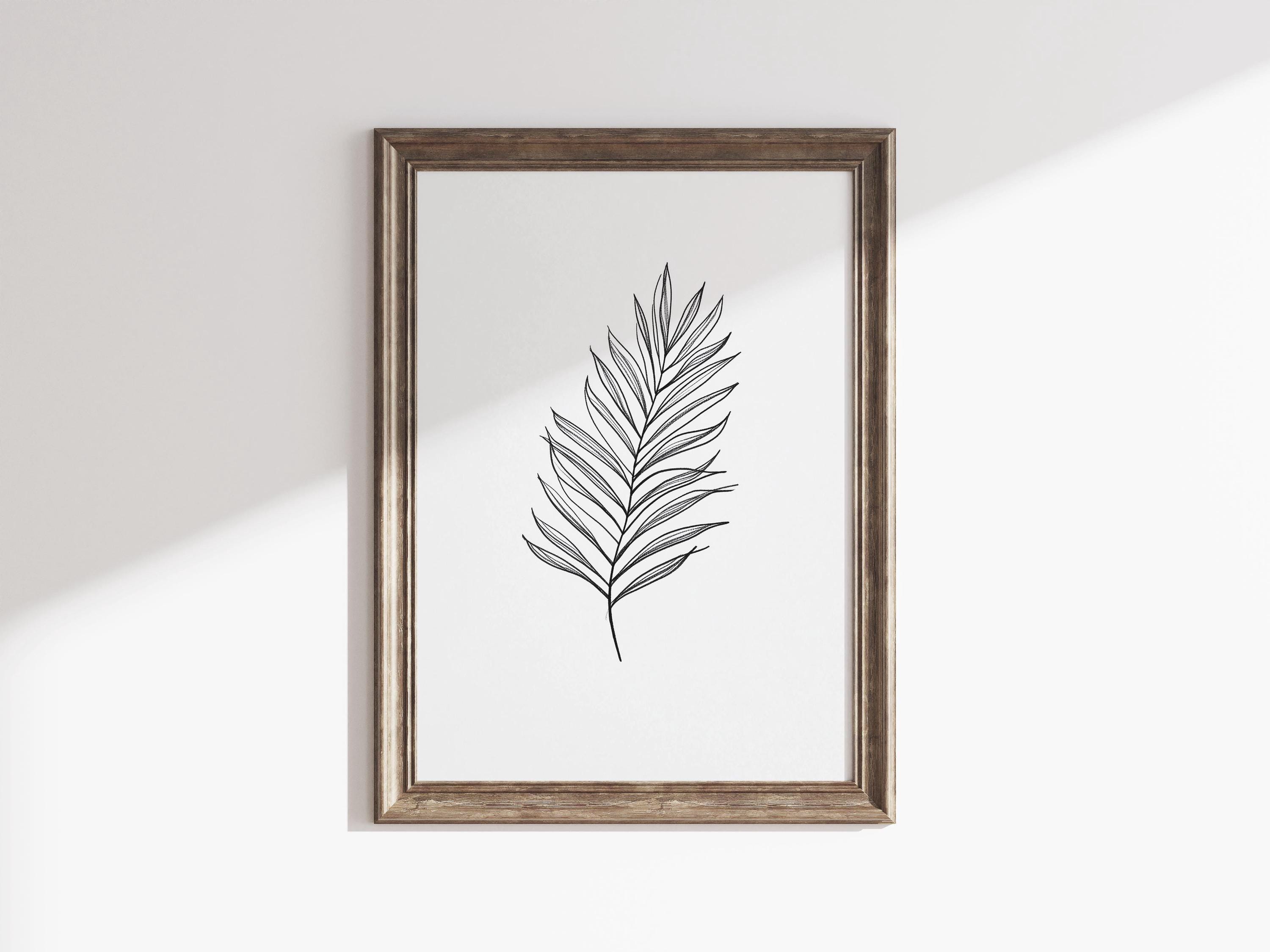 Minimalist Palm Leaf Line Art – Botanical Wall Print, Black and White ...