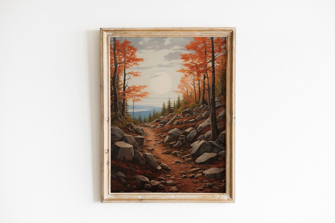 Moody Wall Art Mountain Wall Art Autumn Fall Landscape Painting Vintage ...