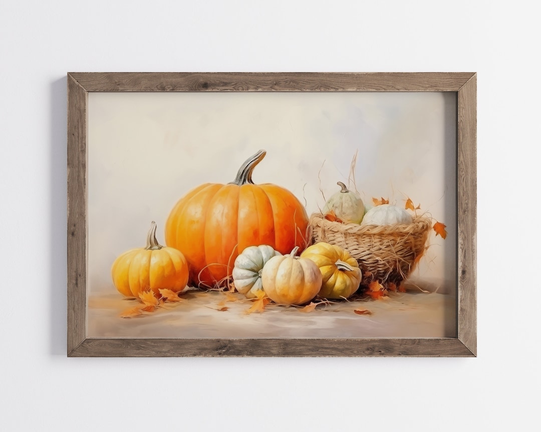 Pumpkin Still Life Painting Vintage Rustic Autumn Art Halloween Wall ...