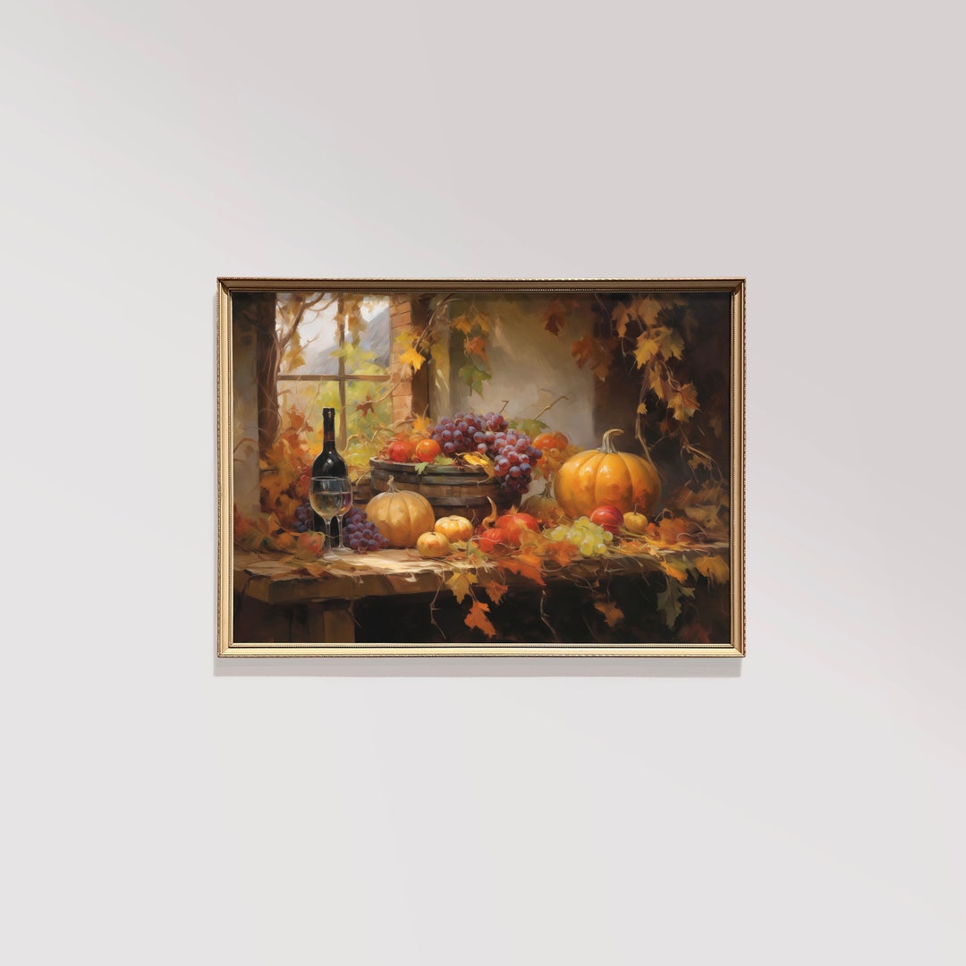 Rustic Fall Wall Decor Printable Pumpkin Still Life Painting Fall Art ...