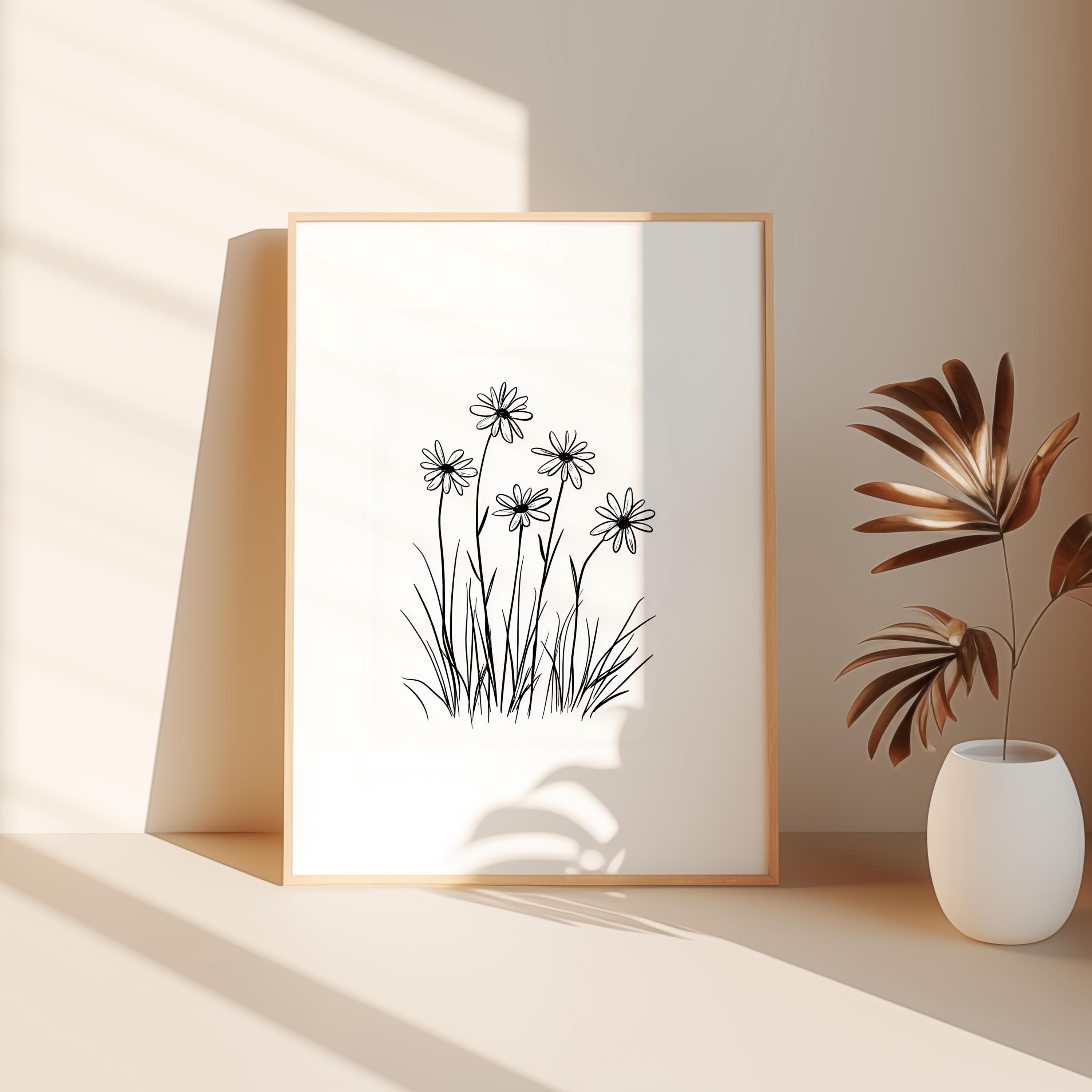 Wildflower Line Art Print – Minimalist Botanical Wall Art, Black and ...