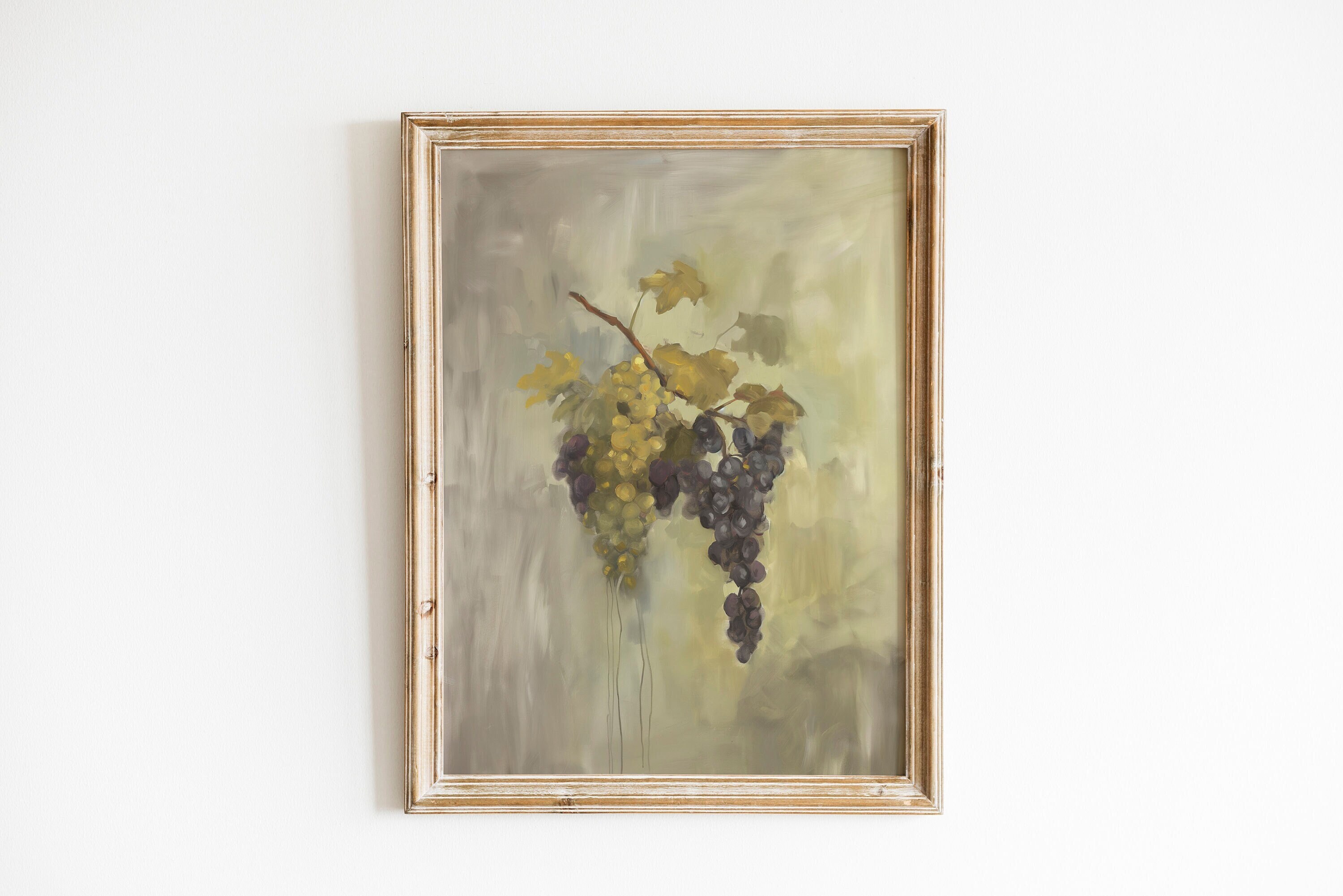 Vintage Kitchen Wall Art, Moody Fruit Painting, Rustic Grape Digital Print, Printable Vintage Still Life, Moody French Country Home Decor